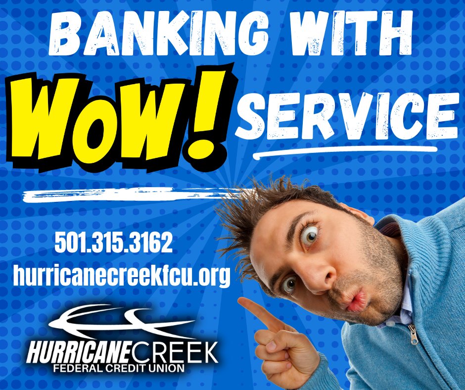 Hurricane Creek Federal Credit Union has been providing exceptional service for over 65 years. Come experience WOW service today! hurricanecreekfcu.org. #hurricanecreekfcu #memberdriven #wowservice