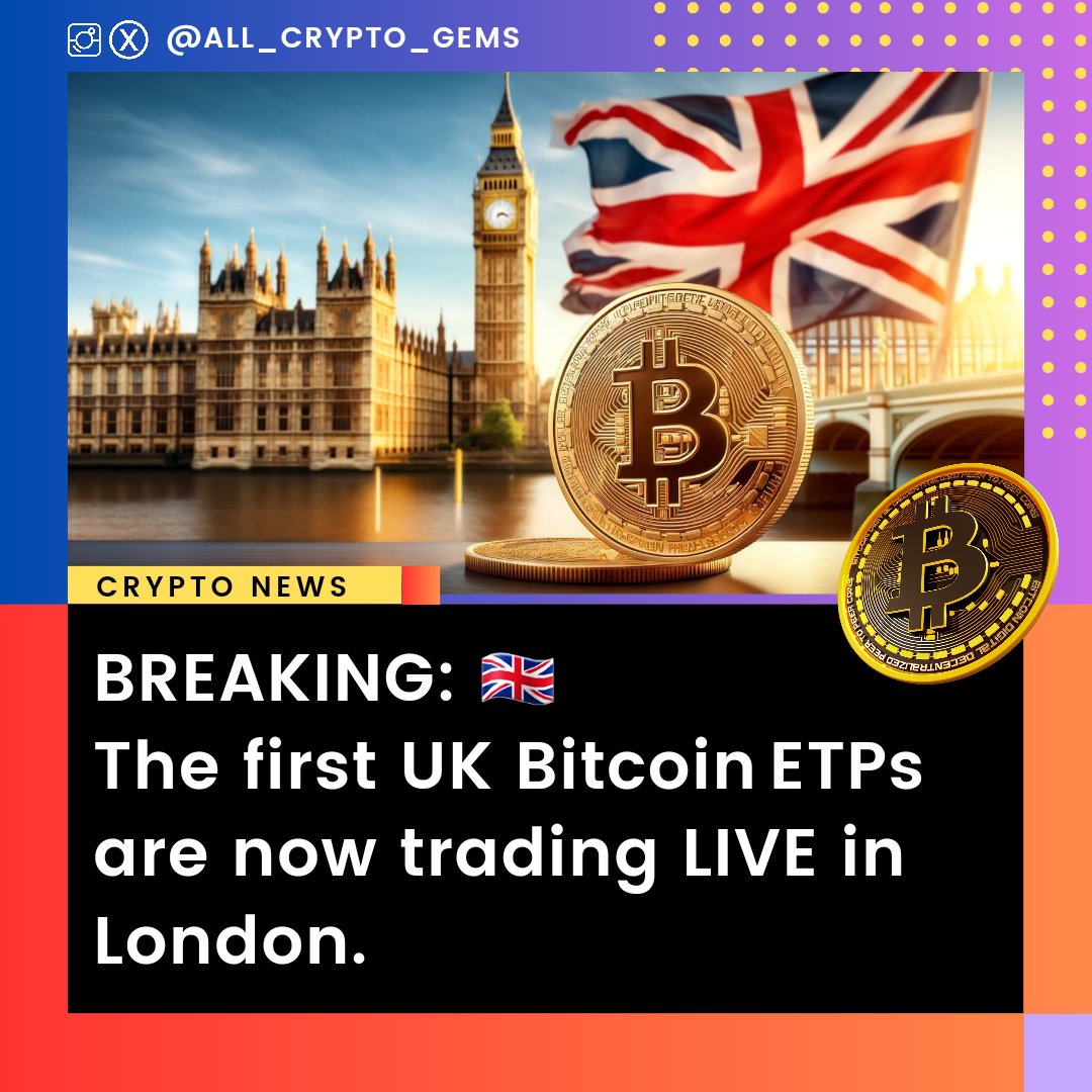 BREAKING: 🇬🇧 The first UK #Bitcoin    ETPs are now trading LIVE in London.

#Bitcoin #btc #Finance $SOL #Ethereum #crypto #cryptocurrency #cryptonews #crypto #cryptoart #EthereumETF #trading #memecoin #cryptotrader #altcoin #cryptohack #coinbase #cryptocurrencynews  #Binance