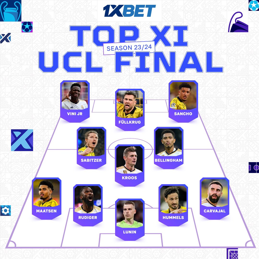 #UCL FINAL TOP XI Do you agree with this squad? Follow @1xBet_Eng and drop your perfect combined team in comments #RMA | #BVB