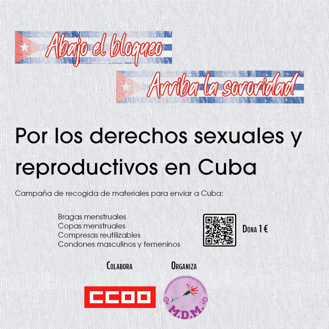 'Por los derechos sexuales y reproductivos en #Cuba ' Hoy #28M #DiaInternacionalSaludMujeres @MDMujeres inicia campaña de solidaridad con las #mujeres cubanas junto a @CCOO Actúa y di #NoAlBloqueo criminal haciendo una donación. @FMC_Cuba @EspanaFmc #AbajoBloqueoArribaSororidad