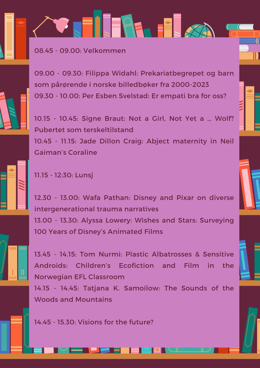 📢Happening tomorrow on campus <a href="/NTNU/">NTNU</a> - Dagsseminar om barnelitteratur! Forskningsgruppe for litteratur og samfunn &amp; Children’s Literature Education And Research (CLEAR) invite you to join us for a day of presentations about children's and young adult literature 📚✨#kidlit