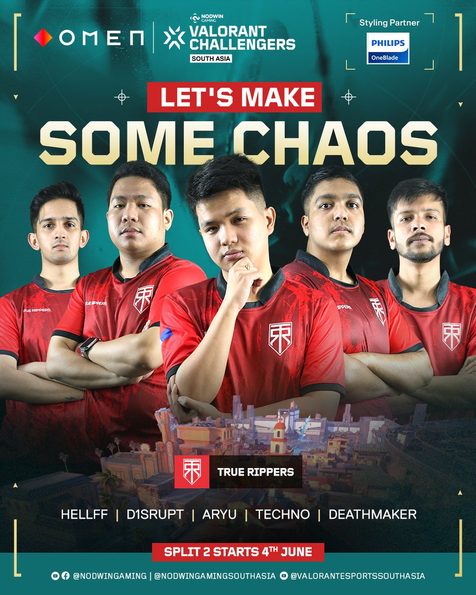 Get ready for chaos! True Rippers are gearing up for VCSA Split 2. Let the games begin on June 4th! 🚀🔥

#VCSA2024 #VCSA #NodwinGaming #OMENIndia #Riot #PhilipsOneBlade #Valorant #Tournament #Gaming #SouthAsia