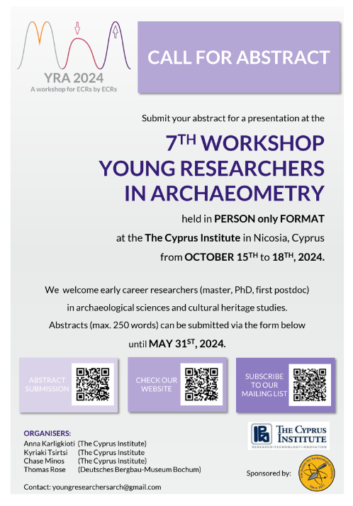 socarchsci's tweet photo. A few more days to submit abstracts until 𝟯𝟭 𝗠𝗮𝘆 𝟮𝟬𝟮𝟰 for the 7th Workshop 𝗬𝗼𝘂𝗻𝗴 𝗥𝗲𝘀𝗲𝗮𝗿𝗰𝗵𝗲𝗿𝘀 𝗶𝗻 𝗔𝗿𝗰𝗵𝗮𝗲𝗼𝗺𝗲𝘁𝗿𝘆 (YRA), which will take place at The Cyprus Institute, in Nicosia, Cyprus, 15-18 October 2024 @CyprusInstitute https://t.co/5z8R3DfOel