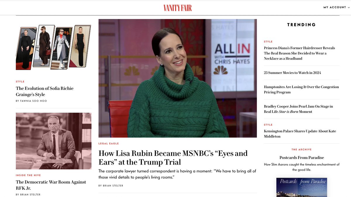 You've probably been following @LawOfRuby's coverage of the Trump trial. You probably don't know how she ended up on @MSNBC. So I profiled her for @VanityFair: vanityfair.com/news/story/lis…