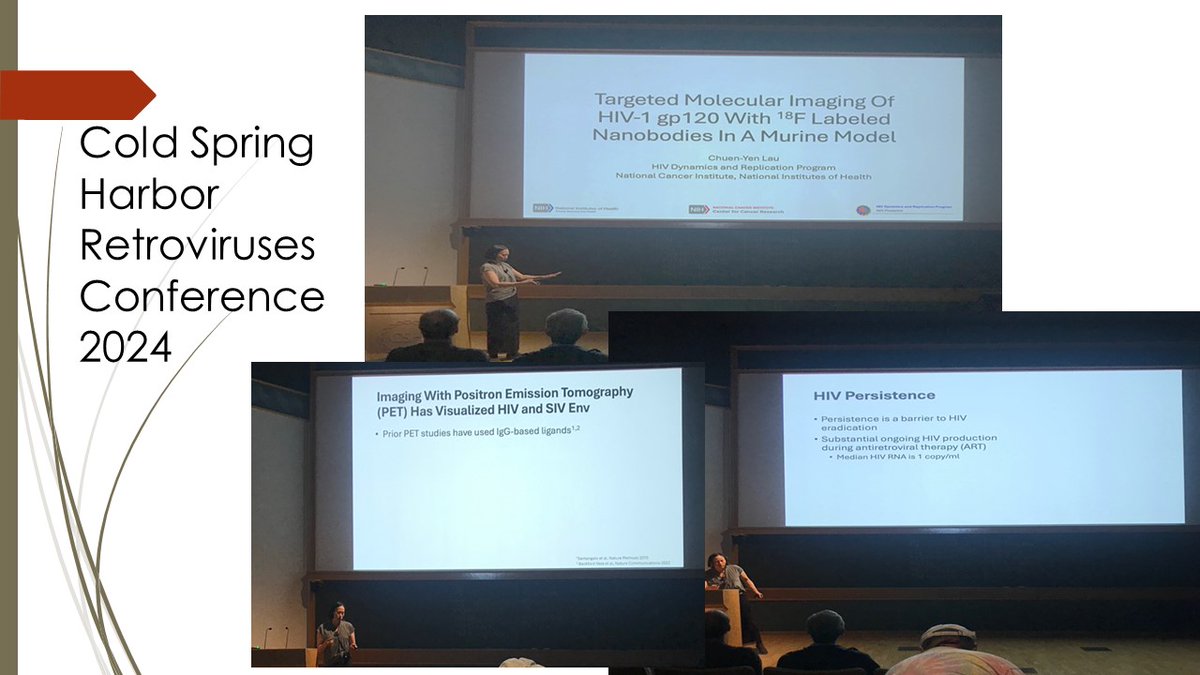 Excellent talk by Chuen-Yen Lau (HIV-DRP) on 'Targeted Molecular Imaging of HIV-1 gp120 with F-labeled Nanobodies in a Murine Model' at the 2024 Cold Spring Harbor Retroviruses Conference! @theNCI @NIH @NCIResearchCtr #hiv @cshlmeetings  @NCICCR_HIVDRP