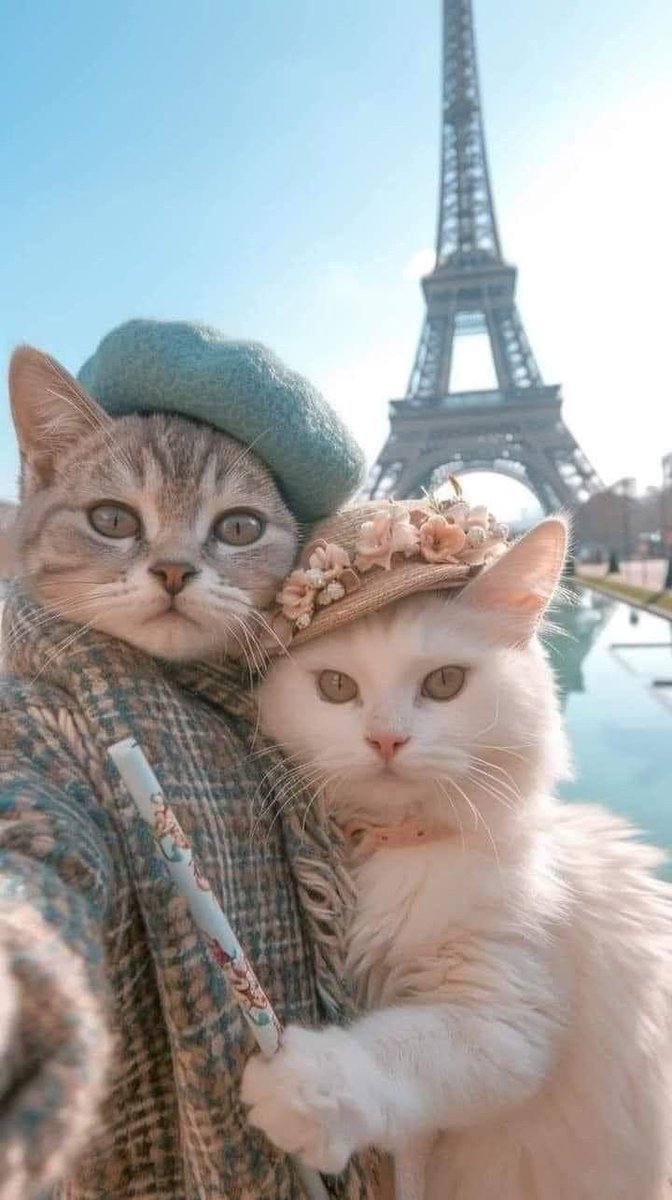 A very romantic trip to Paris for these two lovers! #photos #paris #cats #lovers