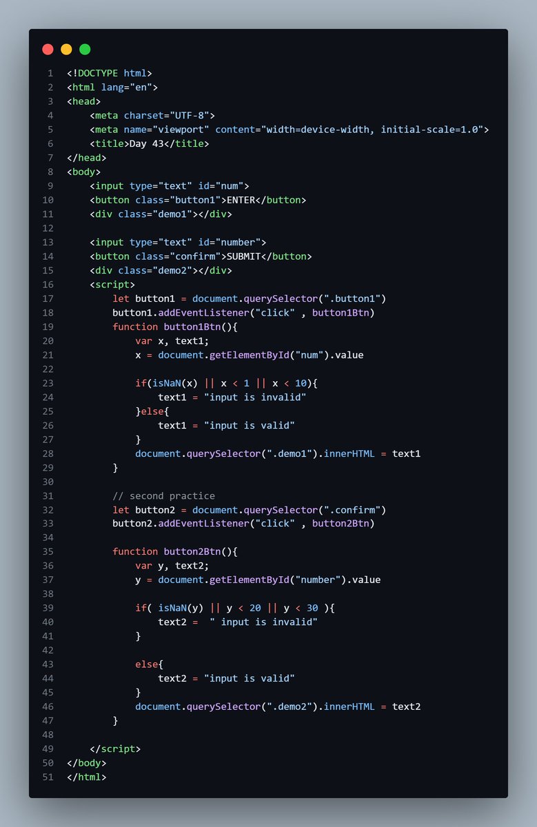 DevSprint03's tweet image. Day 41 of #100dayscodechallenge
#inputvalidation #javascript #buggybillion #codejourney