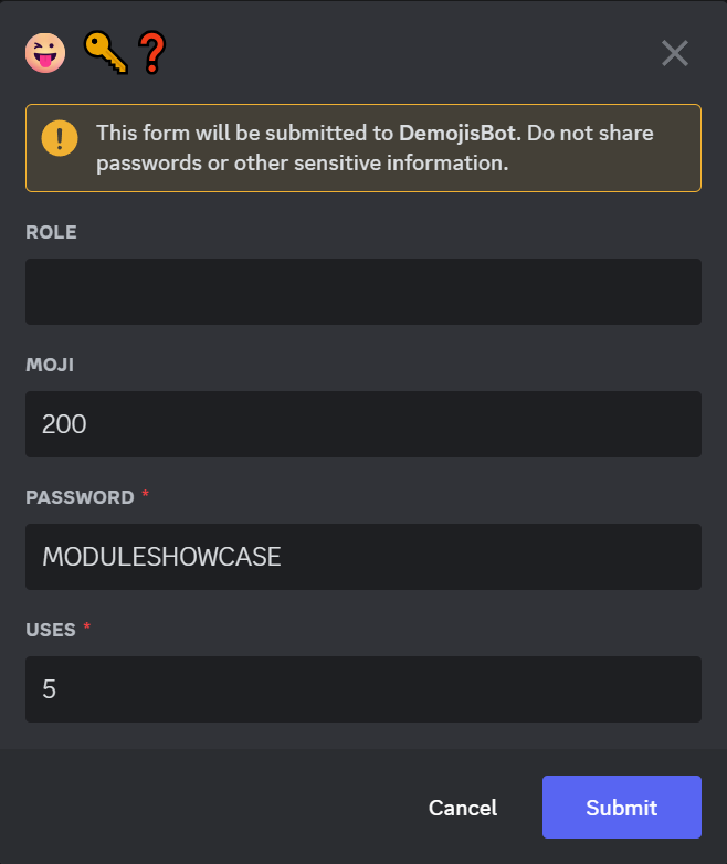 demojisol's tweet photo. MODULE SHOWCASE:

🛡️ The Password System: How to Use It and Potential Upgrades for Cross-Community Engagement

Introducing the Password System, a key module in the DeMoji Toolsuite. 

This feature allows server admins to create unique passwords that users can enter into their dashboard to receive points, roles, or both. 

Passwords can be limited in uses, adding exclusivity. 🔑💬

🧵 (1/5)