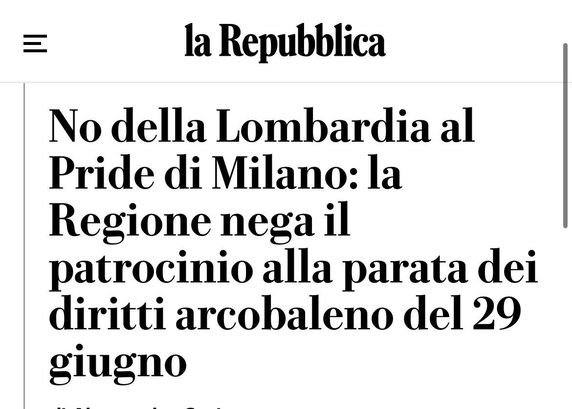 Non ci stupisce che la destra lombarda continui a negare il patrocinio al #MilanoPride ma continuiamo a vergognarci per questa scelta ignobile. Il @PD_Lombardia sarà presente come ogni anno perché diritti e uguaglianza non sono negoziabili @MilanoPride