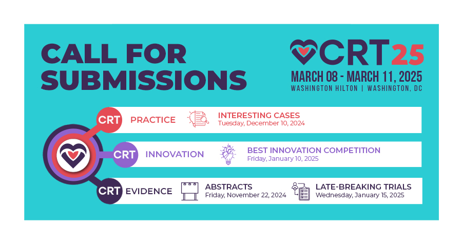 Submissions are OPEN for #CRT2025 Interesting Cases, Best Innovation Competition, Abstracts, and Late-Breaking Trials!! Submit yours today! #cardiology #cardiologyfellow #cardiologyfellows #cardiologynurse #cathlab #cathlabnurse #cathlabtech #interventionalcardiology #CRTonline