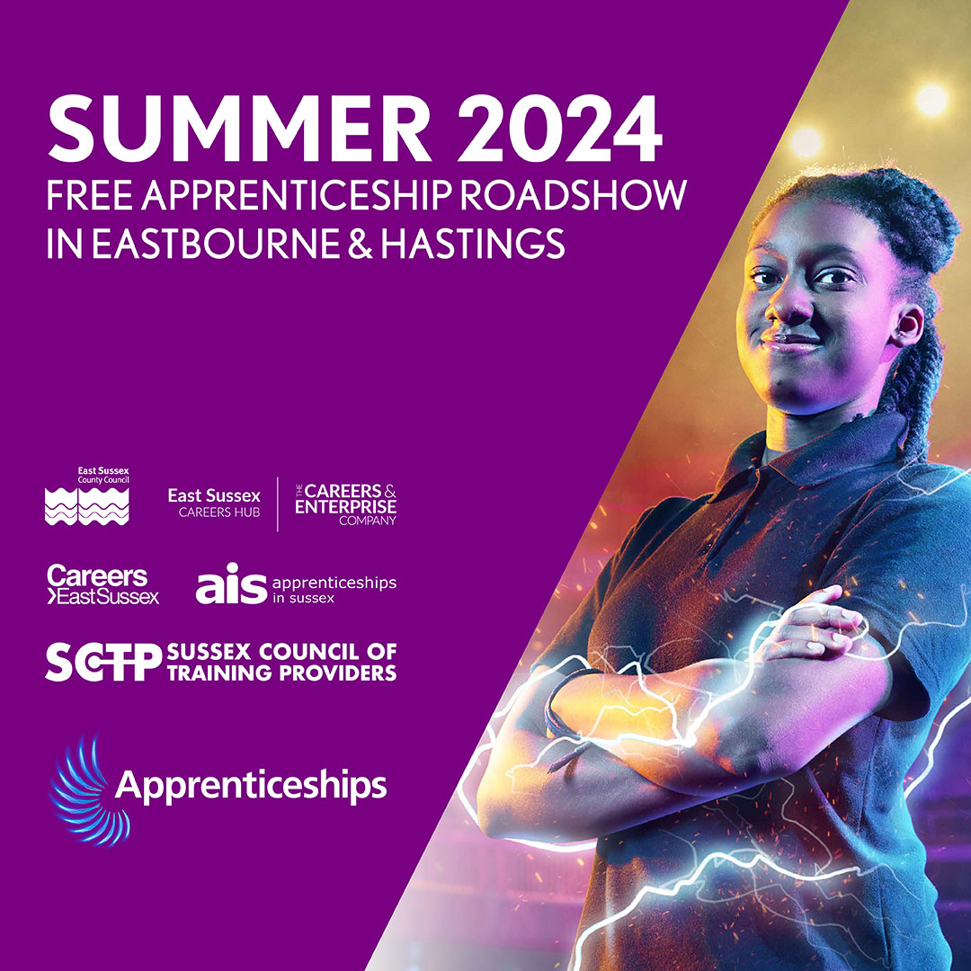 Connect with employers, training providers, and apprentices to explore post-16 options! 

The East Sussex Apprenticeship Roadshow 2024 is here! 🎓

Tuesday 25 June, Hastings 
Thursday 11 July, Eastbourne

Book here: ow.ly/BEMK50RYI7m

#Apprenticeships #EastSussex #NextSteps