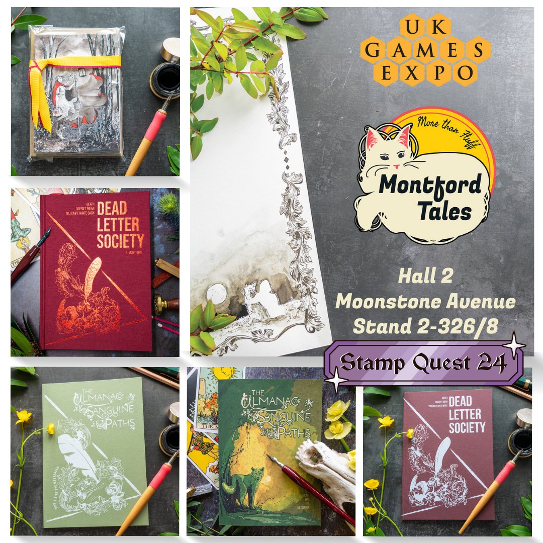 Follow the Sanguine Paths to @MontfordTales at UKGE, one of our fantastic Quest Givers and prize contributors for #StampQuest24. You might need one of their gorgeous Almanacs to find your way back - obtain their stamp for your leaflet, ready to enter our incredible prize draw!