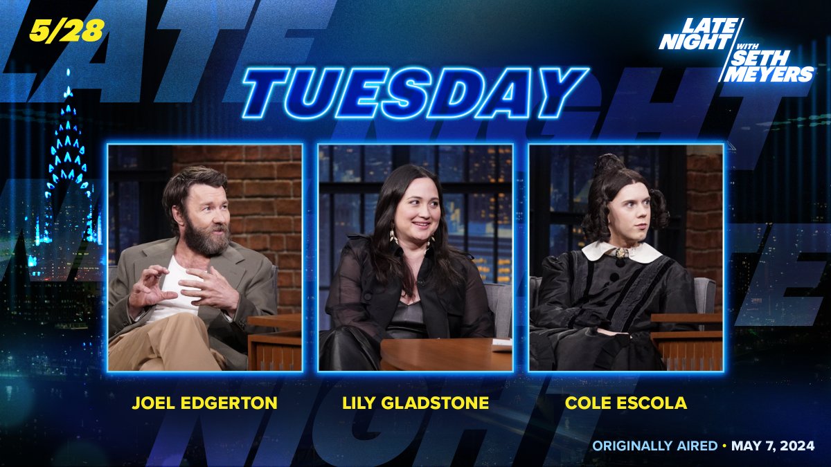 TONIGHT! #DarkMatter’s @joeledgerton1, #UnderTheBridge’s @lily_gladstone and @OhMaryPlay’s Cole Escola stop by.