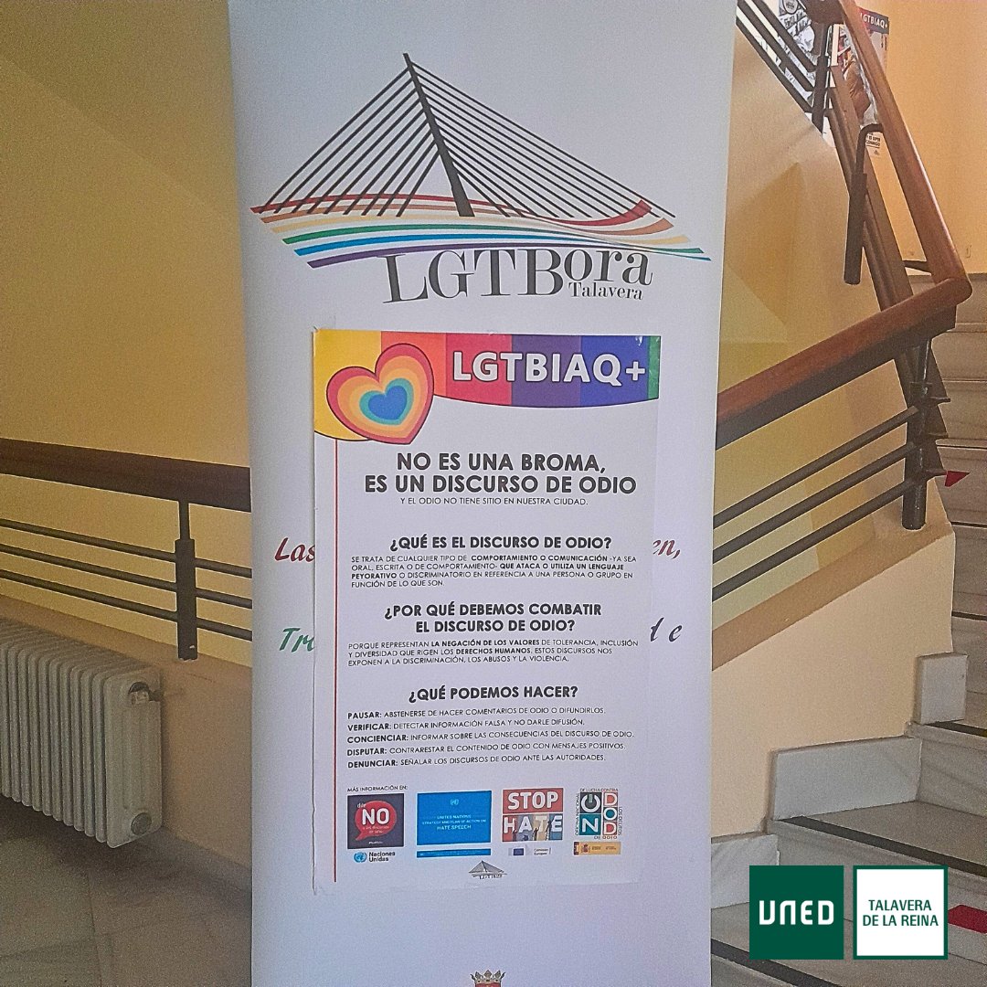 En colaboración con la Asociación "LGTBora Talavera" hemos instalado esta pequeña exposición sobre los discursos del odio contra el colectivo LGTBIAQ+, que estará disponible desde el día 3 al 7 de junio.
#unedtalavera #lgtbiaq+ <a href="/LGTBoraTalavera/">🏳️‍🌈 LGTBora 🏳️‍⚧️</a>