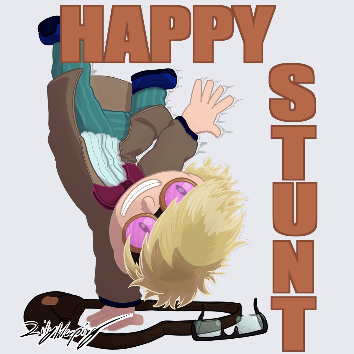 A quick drawing of <a href="/HappyStunt/">Happy_Stunt #HomeSMP</a> doing the usual.
Should of put a hot rod flame pattern in the text buuuut I didn't wanna draw that, and I'm not lifting a patter of the interwebs.

(Oh and definitely didn't forget the image and had to re do this post.. never)