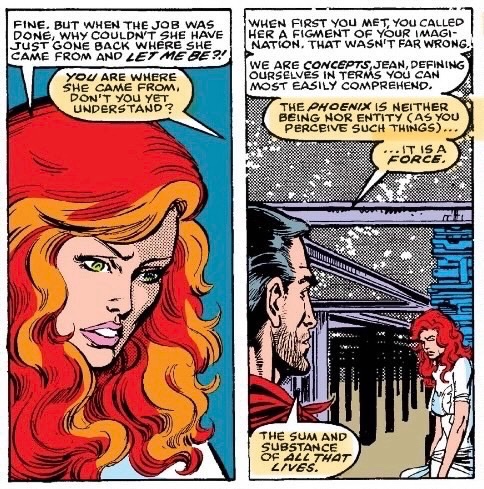 Phoenix is Jean Grey and Jean Grey is Phoenix—“a primal force second only to that of the Creator”; “the singular manifestation of life”; “the glory at the heart of all things. The roaring flame of mercy and terrible judgment”; “the sum and substance of all that lives.” #XSpoilers