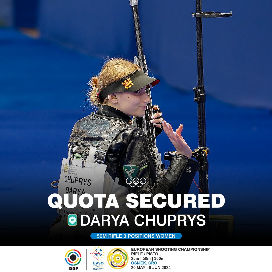 issf_official's tweet photo. 🥇🇨🇭 Chiara Leone clinches #ECH2024 gold and a #Paris2024 quota spot in the 50m Rifle 3 Positions Event!

AIN’s Darya Chuprys also secures a quota in 6th! 👏

#ISSF | #RoadToParis2024 https://t.co/MqXkJN9RLX
