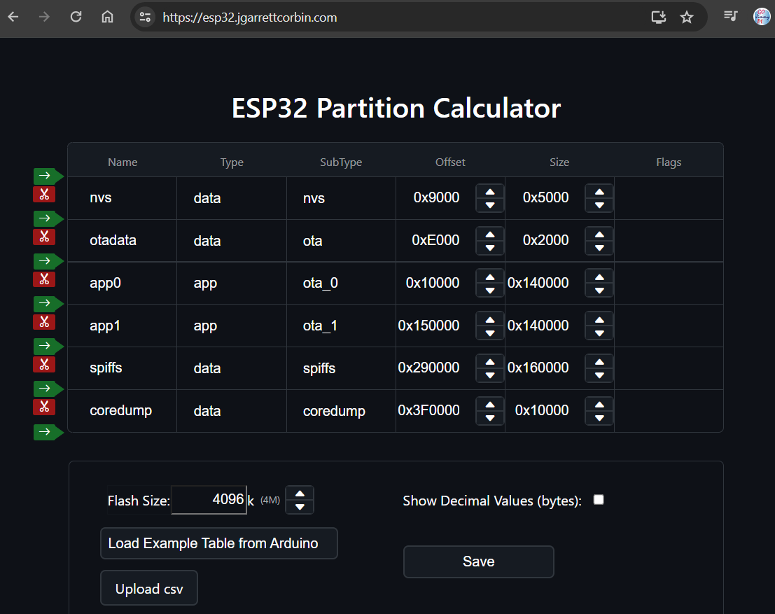TIL about Garrett Corbin's #ESP32 Partition Calculator.