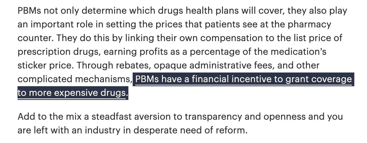mass_marion's tweet photo. Transparency alone will merely allow patients (like Denise)to see how much they get fleeced.  @SenatorMenendez @MarshaBlackburn get this as they intro a bill to delink the kickback to the cost of the drug, which incentivizes PBM to pick pricier drugs. Patients with #preexisting conditions are left paying more expensive copays and other cost sharing because of this. Screenshot from this @thehill  article https://t.co/70FWBttXjm 🧵5