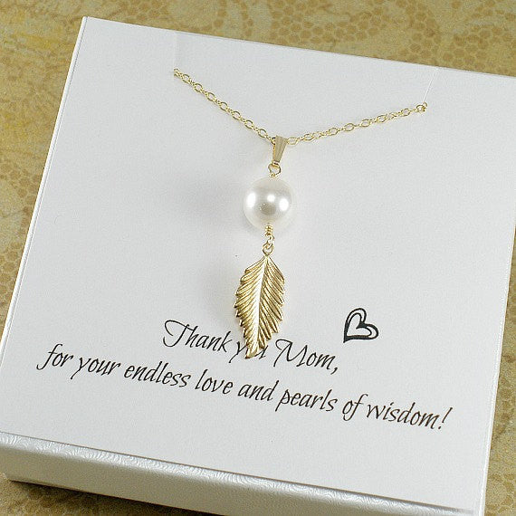 Thank You Gift for Mom - Pearl Leaf Necklace, Gold Filled or Sterling Silver tuppu.net/6b5f2b90 #giftideas #giftsforher #jewelry #jewelrygift #jewelryaddict #shopsmall #handmadegifts #handmadejewelry #handmade #artisanjewelry #NatureInspired