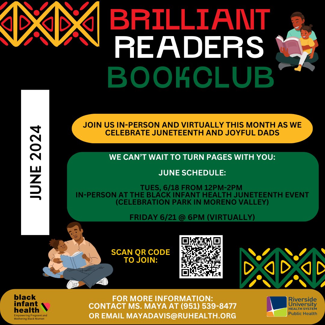 Scan the QR code and Join our Brilliant Readers this month as we celebrate Juneteenth and Joyful Dad's. It's never too early to start reading!
#brilliantreadersbookclub #BlackInfantHealth #babies #families #children #books #literacy