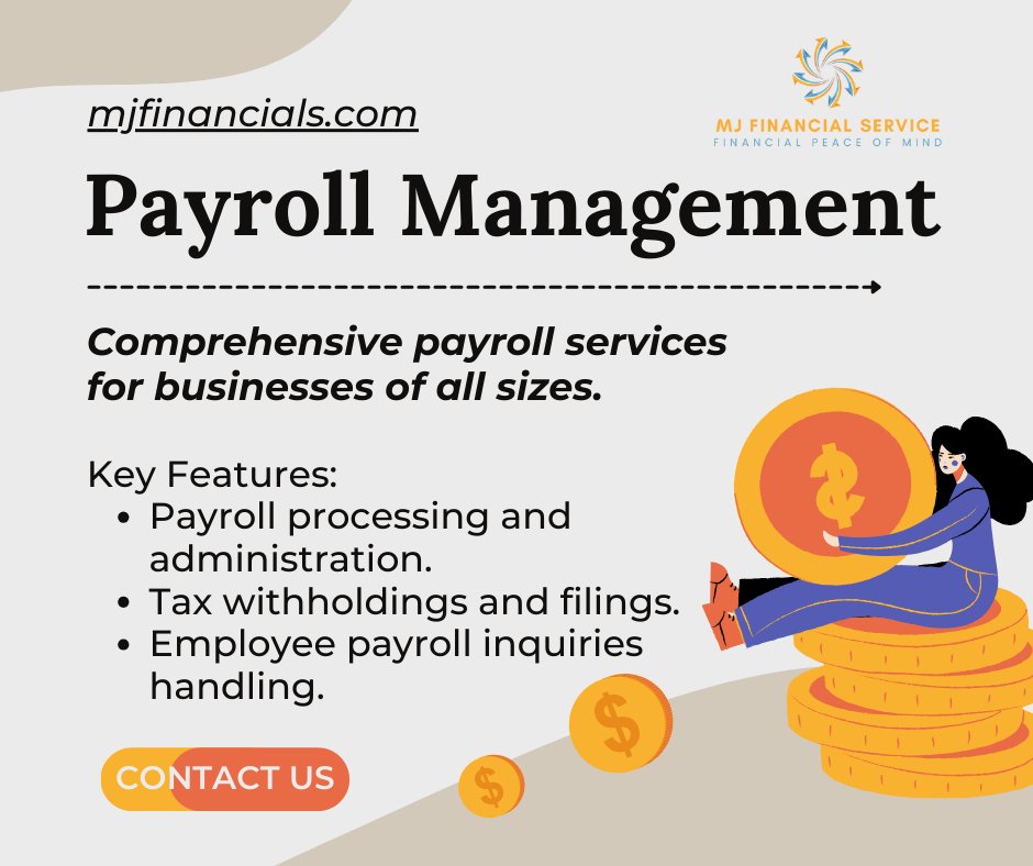 Streamline your payroll with MJ Financials' expert payroll management services in the USA. Let us handle the details so you can focus on growth.
Contact Us: mjfinancials.com
Email Us: jeffery.m@mjfinancials.com
Phone: 714-656-4111

#PayrollManagement #MJFinancials