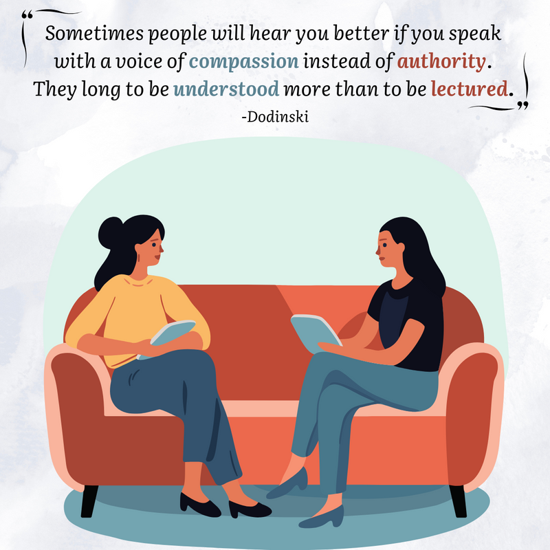 "Sometimes people will hear you better if you speak with a voice of compassion instead of authority. They long to be understood more than to be lectured." - Dodinsky. Connection is a key part of the human experience, and connection stems from understanding, not authority!💖 #QOTD