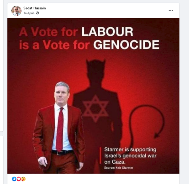 With local elections looming, Hussain offered a take on Labour. Watch out for that Zionist devil! Will the Green Party please tell us if all of this is acceptable? 6/6