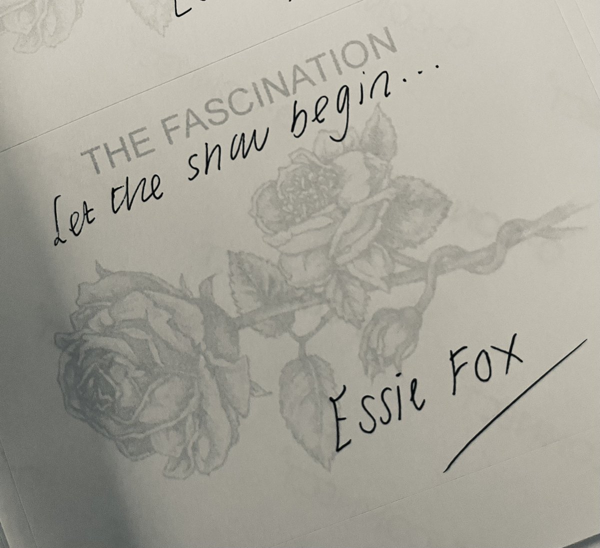 Next week, the paperback of The Fascination will be published. Today I've been signing bookplates ... and there's a hint of the illustrations that will be at the end of every chapter of this new edition. #thefascination #rosered #rosewhite