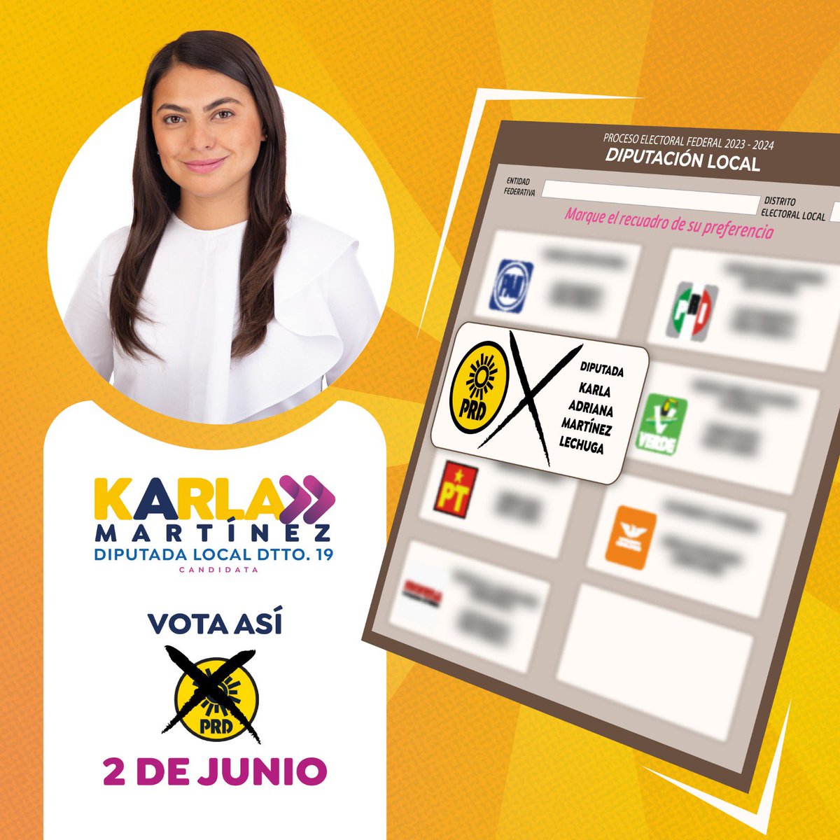Este 2 de junio, vota todo por el PRD ☀️ y elige el #RumboJoven para Puebla. 

¡Somos el sol de un ✅mejor mañana que construimos juntos🙌!