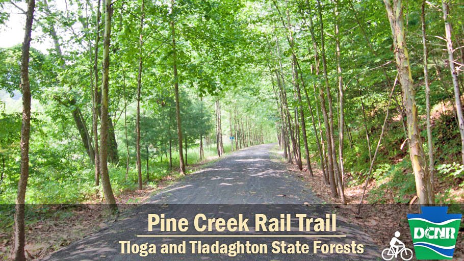 Take a ride on the 62-mile #PineCreekRailTrail as it brings you past waterfalls, rock outcrops and many views of the rugged Pine Creek Gorge in #TiogaStateForest and #TiadaghtonStateForest ➡️ bit.ly/3rg4gMV. #TrailTuesday #PaStateForests #PaWilds #PAGetaway #BikeMonth