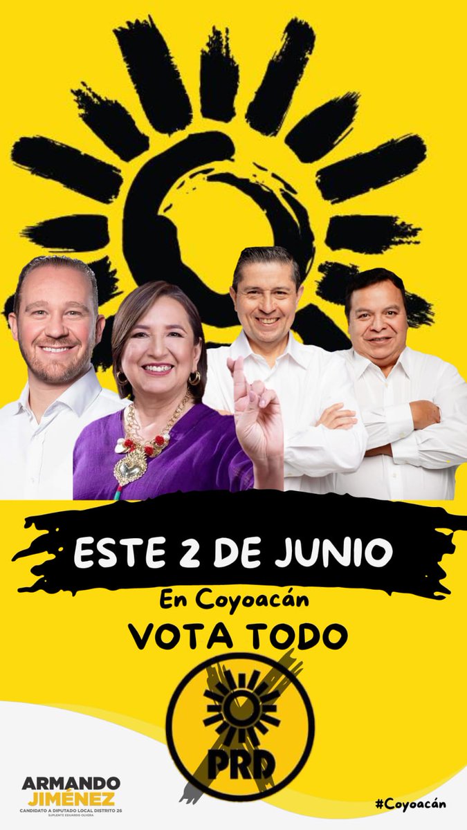 ArmandoPRD24's tweet photo. Este #2DeJunioVota #2DeJunioAVotar pinta de amarillo #MexicoSinMiedo #MexicoDespertó #MexicoMereceMás https://t.co/mL0vMVIpXK