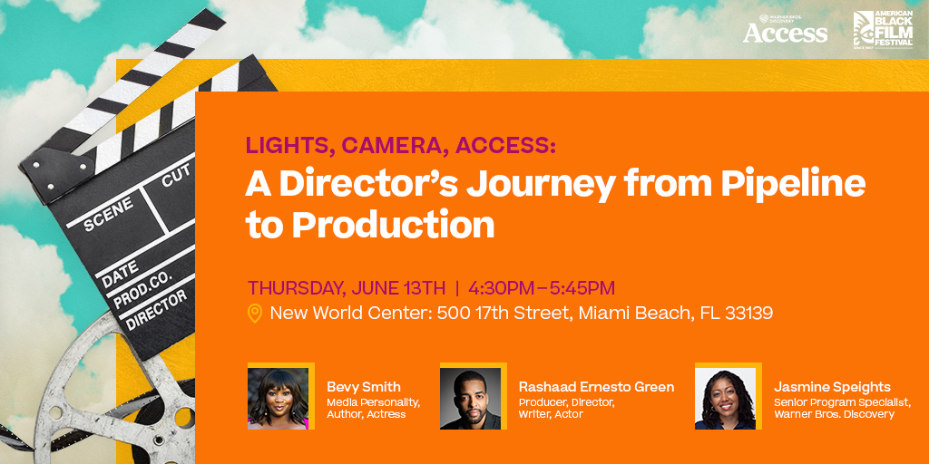 🎬✨ WBD Access Fam! ✨🎬 Join us at <a href="/ABFF/">AMERICAN BLACK FILM FESTIVAL</a> in Miami for an exclusive Directors Panel! We're having an insightful discussion with Director Rashaad Ernesto Green ( <a href="/PrematureFilm/">PrematureFilm</a> ), moderated by <a href="/bevysmith/">bevysmith</a> , and hosted by WBD Access's Jasmine Speights. 
📅 Date: June 13th @ 4:30pm