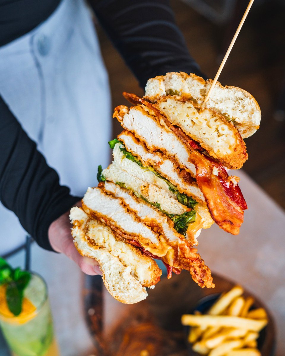 How's this for a burger?  Celebrate National Burger Day with @thebotanistuk brand new Dirty Chicken Burger - featuring crispy fried chicken breast, mac &amp; cheese fritter, bacon, melted cheese, baby gem, pickles, garlic mayo and hot honey bbq sauce, served with seasoned fries 🍔⁠