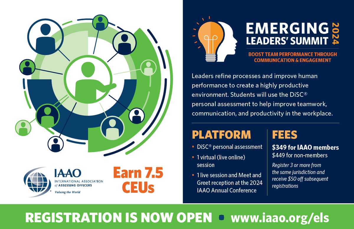 2024 #IAAO Emerging Leaders' Summit: Boost Team Performance Through Communication &amp; Engagement - Students will use the DiSC personal assessment to help improve teamwork, communication, and productivity in the workplace.  Find out more at iaao.org/els