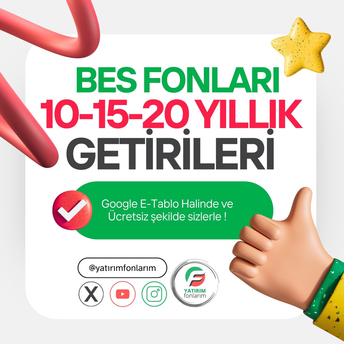 🦕BES FONLARI 10-15-20 YILLIK GETİRİLERİ 📊

Söz verdiğim gibi 15.000 Takipçi özel paylaşımımı yapıyorum. Henüz olmadık ama 150-200 kişi kaldı eminim gün içinde tamamlarız.

Çok fazla yatırımcısı olan ve güncel büyüklüğü 1 Trilyon TL'yi geçen Bireysel Emeklilik Fonlarında sadece