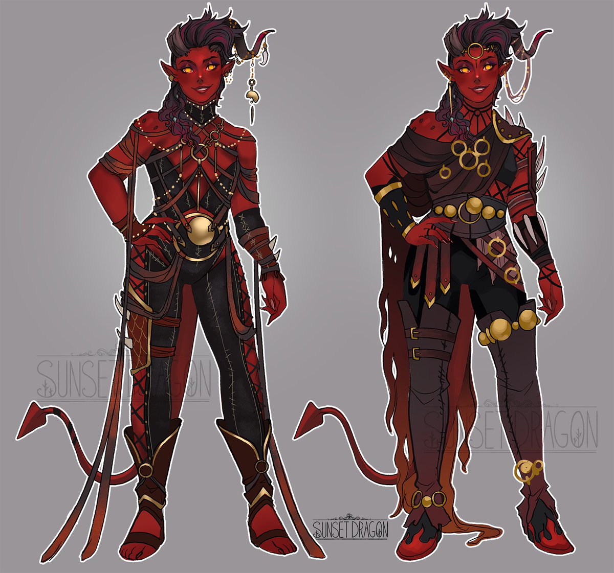 _SunsetDragon_'s tweet image. Karlach and Shadowheart fashion costume sketches ~ #baldursgate3