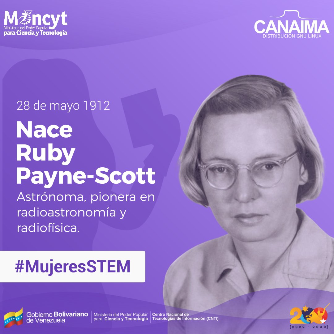 El 28 de mayo de 1912 nace Ruby Payne-Scott. Astrónoma pionera en radioastronomía y radiofísica. Descubrió las explosiones Tipo I y Tipo III. Fue activista por los derechos de la mujer. Durante la Segunda Guerra Mundial trabajó en investigaciones sobre el radar. #MujeresSTEM
