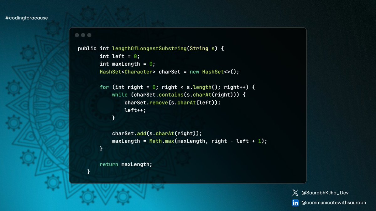 Today's solved on LeetCode :
-->3. Longest Substring Without Repeating Characters
-->424. Longest Repeating Character Replacement

It is #day56 of #100DaysOfDSA challenge.
Kunal's Playlist link : lnkd.in/gtwXVyMT

#codingforacause
#dsa #DSAwithKunal #consistency #LeetCode