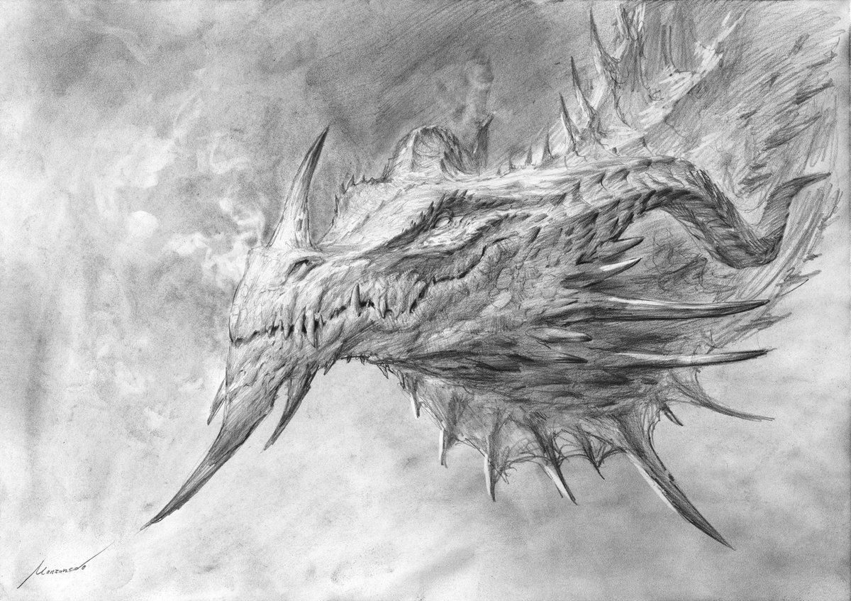 Dragon head. Pencil on paper