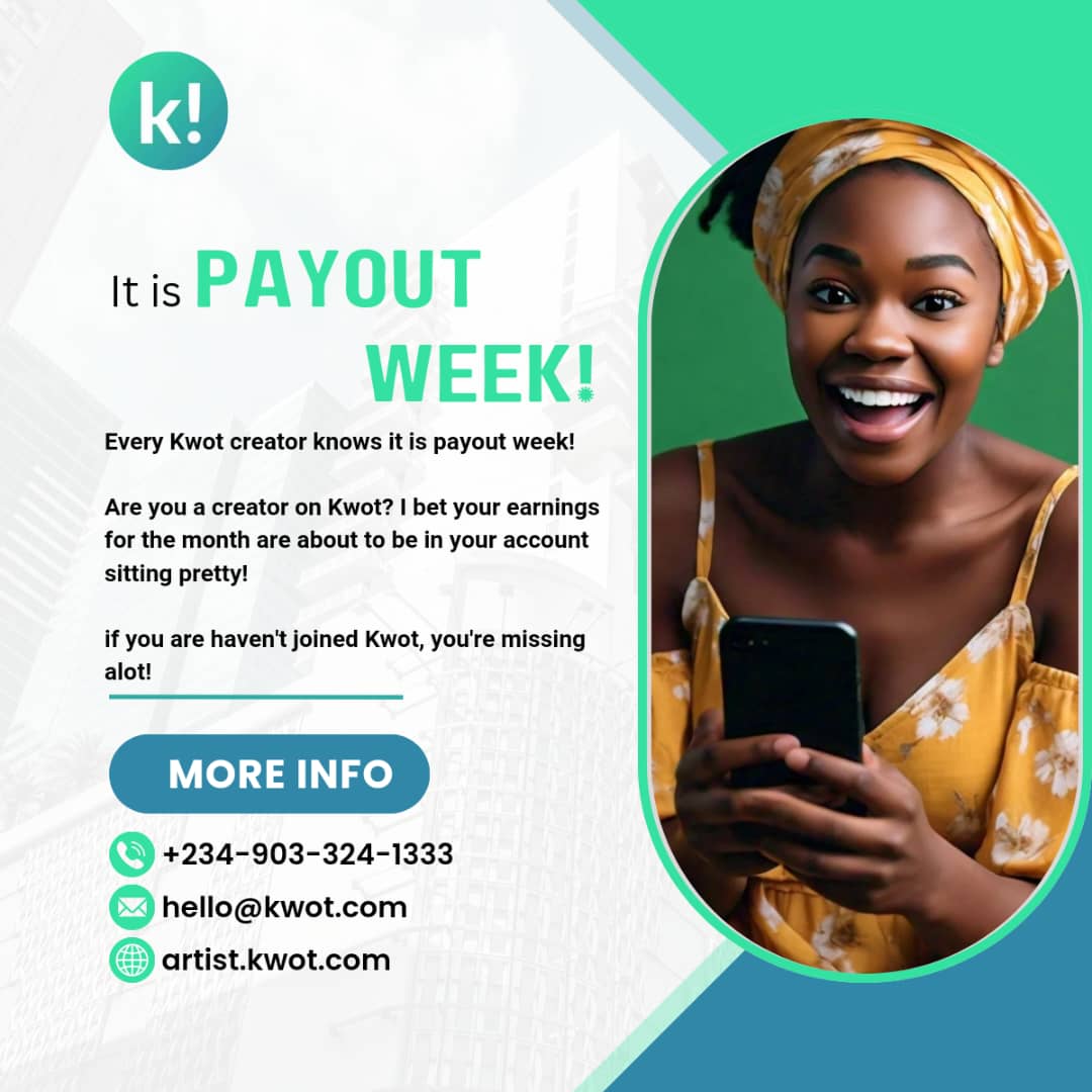 getkwot's tweet image. Every last week of every month, content creators jubilate.
Again, it&apos;s credit alert week. We don&apos;t miss! There&apos;s no excuse to not reward EVERY creator for their hard work. 

Are you expecting?

#payout #monetize #createandearn