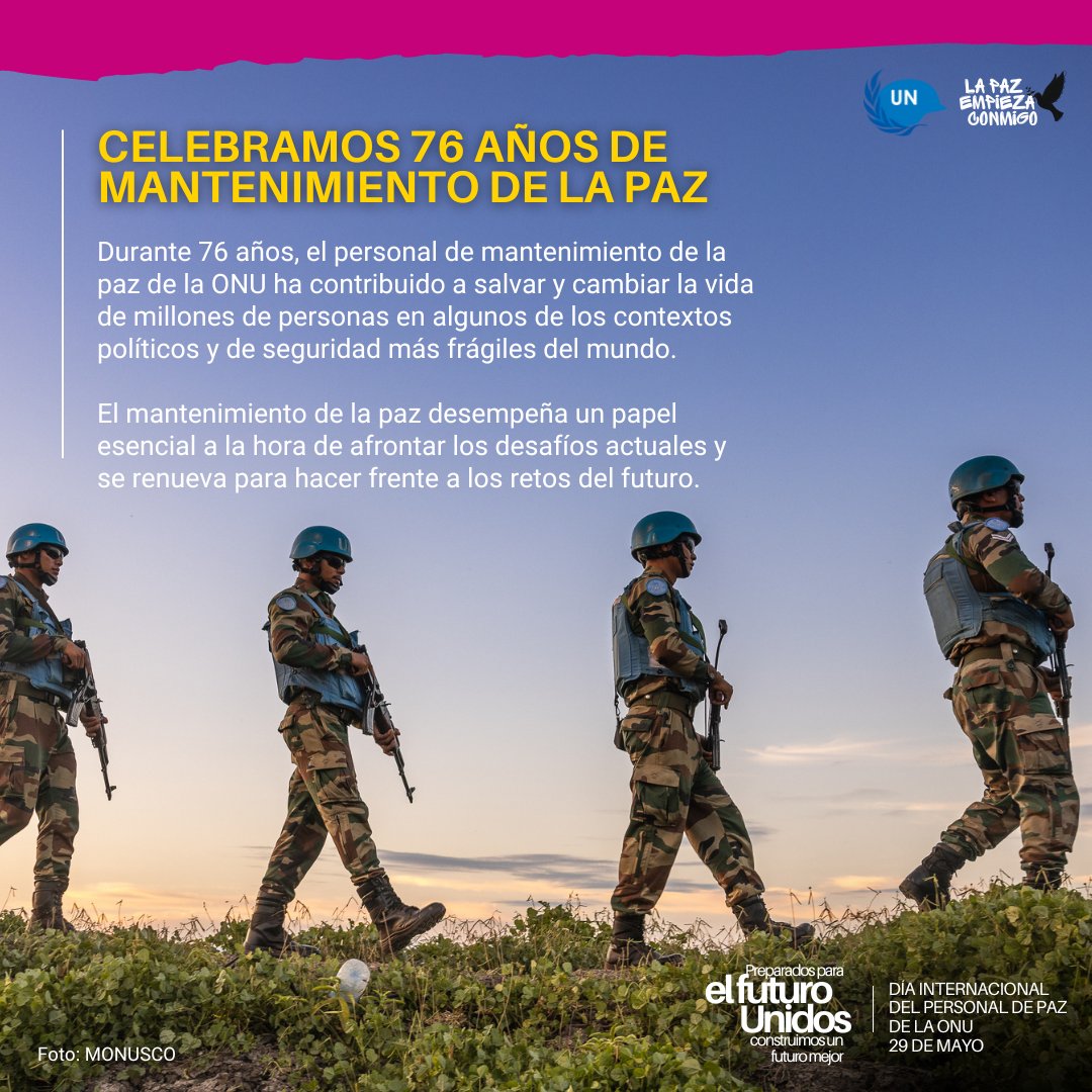 Durante 76 años, mujeres y hombres de @UNPeacekeeping han salvado vidas en todo el mundo. En el Día Internacional del Personal de Paz de la ONU, agradecemos sus incansables esfuerzos para ayudar a los más vulnerables. #SirviendoParaLaPaz #PKDay un.org/es/observances…