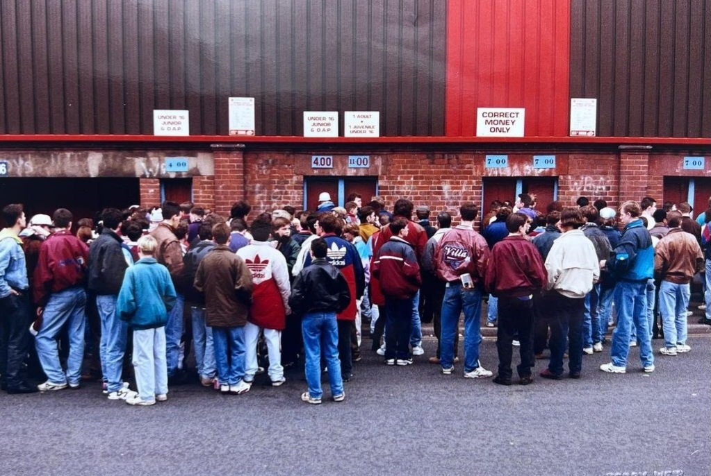 Aston Villa fans outside the Holte End, 1992. #AVFC