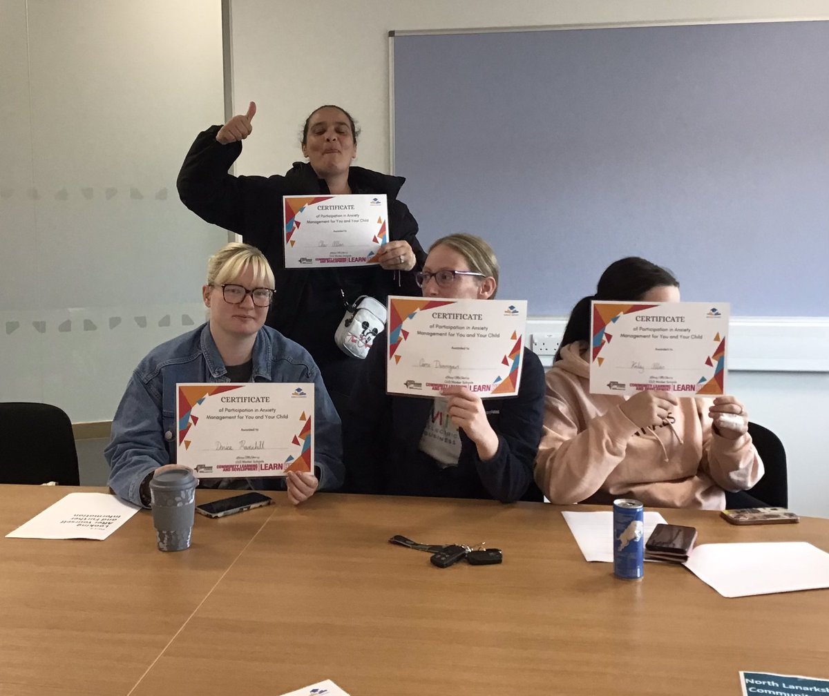 NLFamilyLearn's tweet photo. Well done to the parents/carers who completed the Anxiety Management for You and Your Child programme @NewmainsPrimary @nlcstbrigid @NewmainsFLC Community Hub. #ParentalAnxiety #PositiveAttitude #LearningToRelax @InglisLesley236 @Fergusliz @nlcpeople https://t.co/CcAUfvDHYU