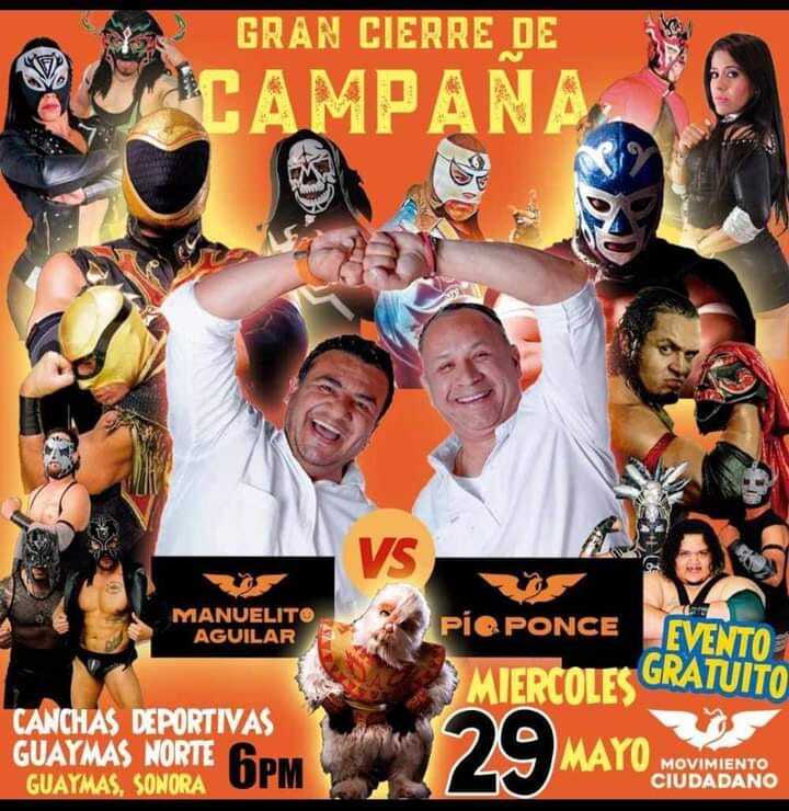 Lucha Libre en Guaymas, Mañana Miércoles.
Canchas deportivas de Guaymas Nte. 6pm.
LUCHA ESTELAR
Tinieblas JR. Con Alushe y Huracán Ramirez Jr
VS
Hijo del Solitario y El Hijo de Pirata Morgan
Ademas: La Parkita, Pentagoncito, Mini Psicosis, Mamba, Jessy Ventura, Lolita, Mini Ori…