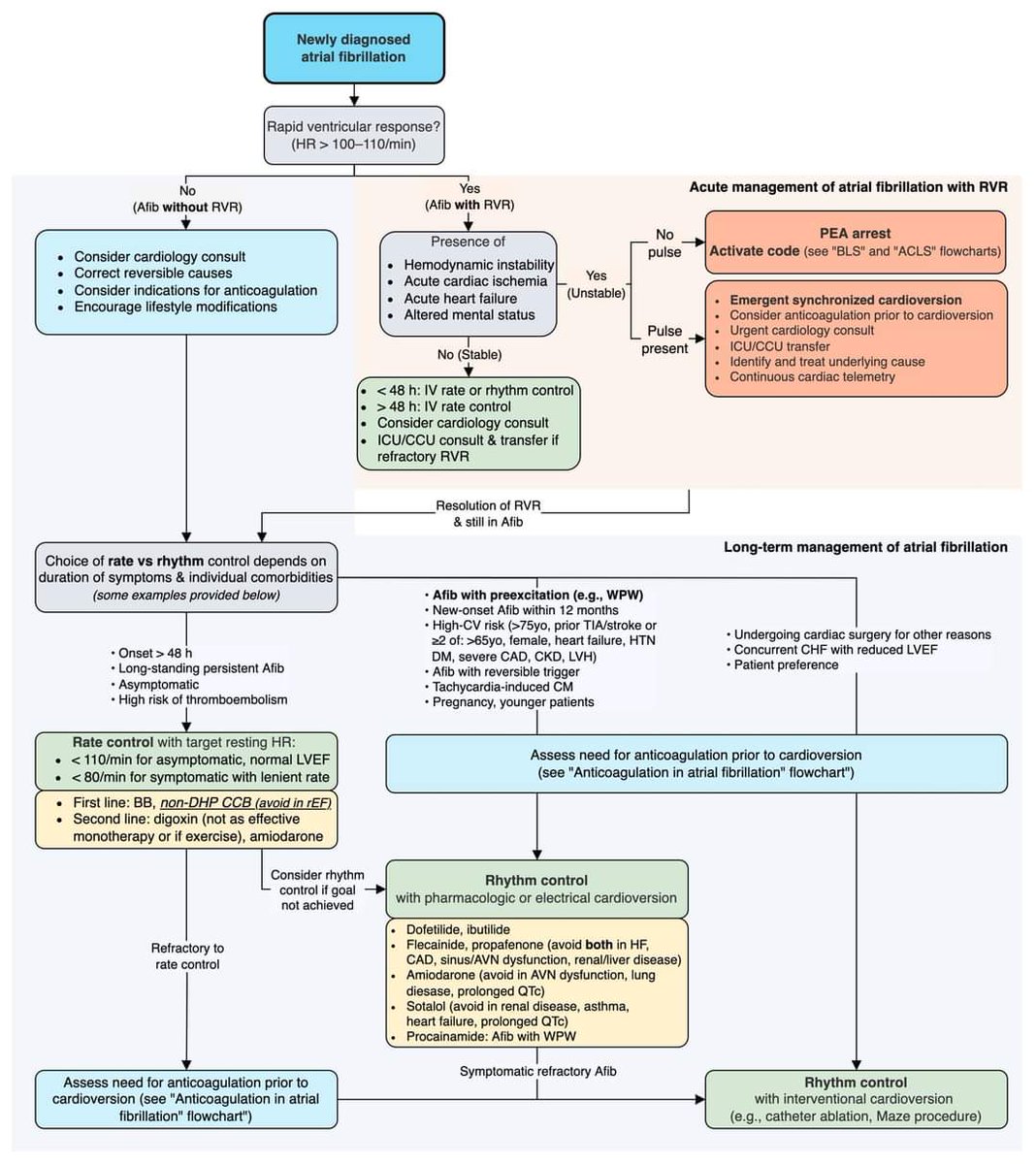 🔴 Newly Diagnosed Atrial Fibrillation - Management Algorithm
    ✅ Rate Control
    ✅ Rhythm Control
    ✅Anticoagulation

@MatthewHoMD
#Atrial #Fibrillation #RVR #Management #Algorithm #cardiology #AFib
#Cardiology  #CardioTwitter #MedEd #medical #medtwitter #cardiotwiteros