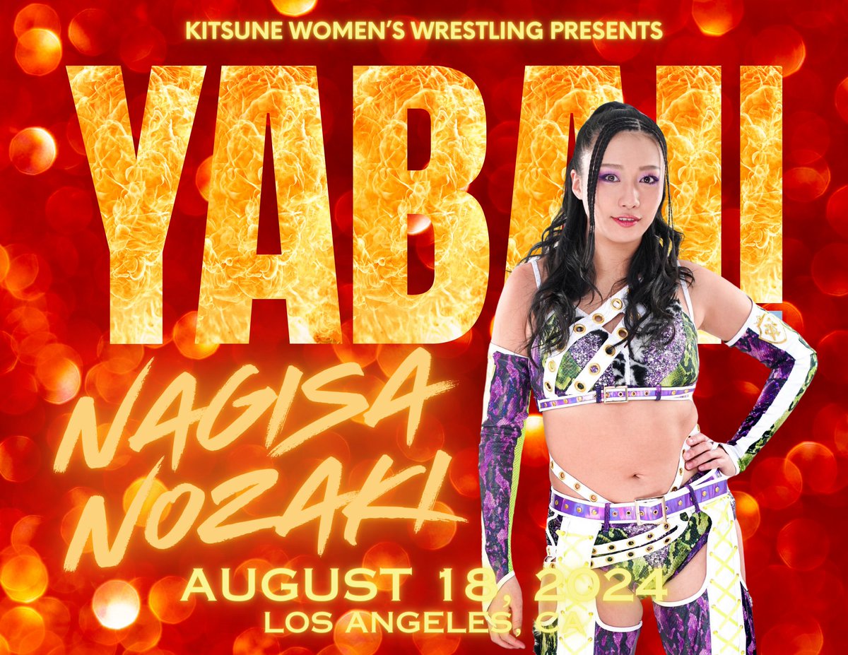 TALENT ANNOUCEMENT: Joshi superstar @Nagisa_Nozaki will finally make her US debut at #YABAI on August 18th in Los Angeles. This show is going to be a lot of fun!