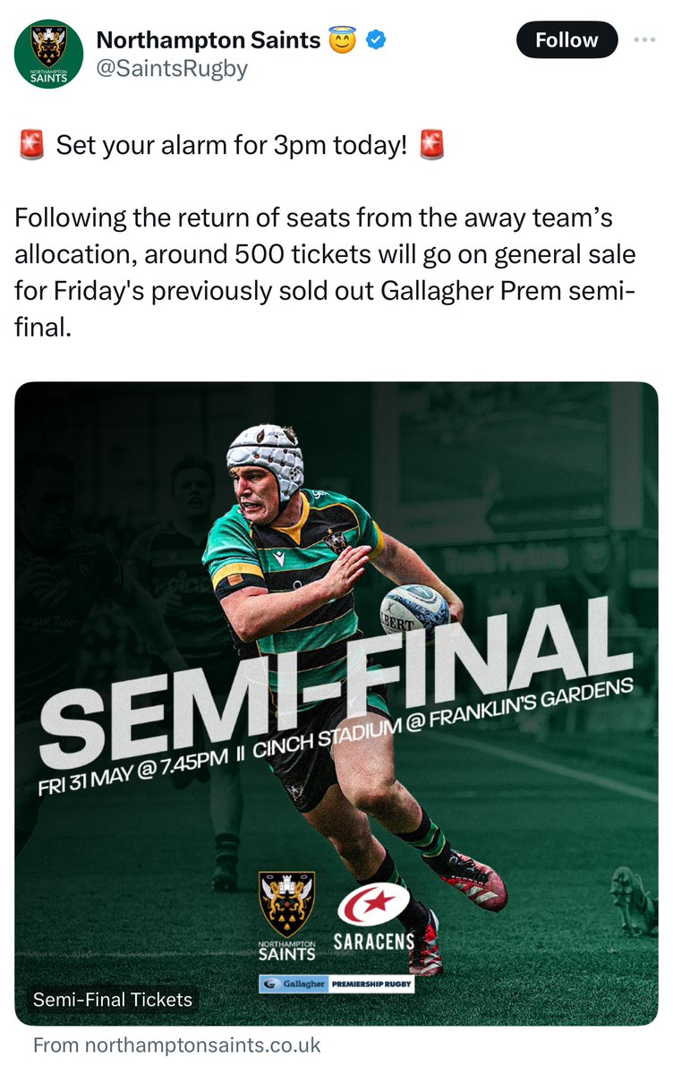 #RugbySaracens tweet media