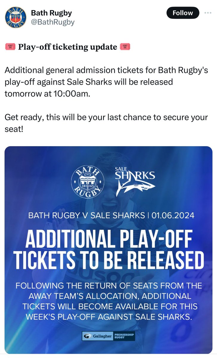 #RugbySaracens tweet media