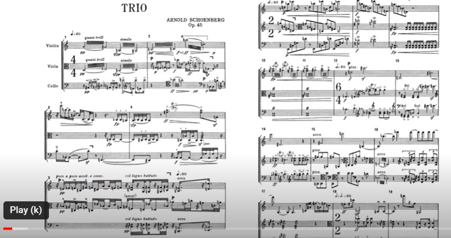 Not many artists have died, come back to life, and described the experience in artistic form, but Schoenberg died on the operating table only to be revived by a needle through the heart, an event I see translated into the high E and F in bars 14 and 15 of his string trio, op. 45.
